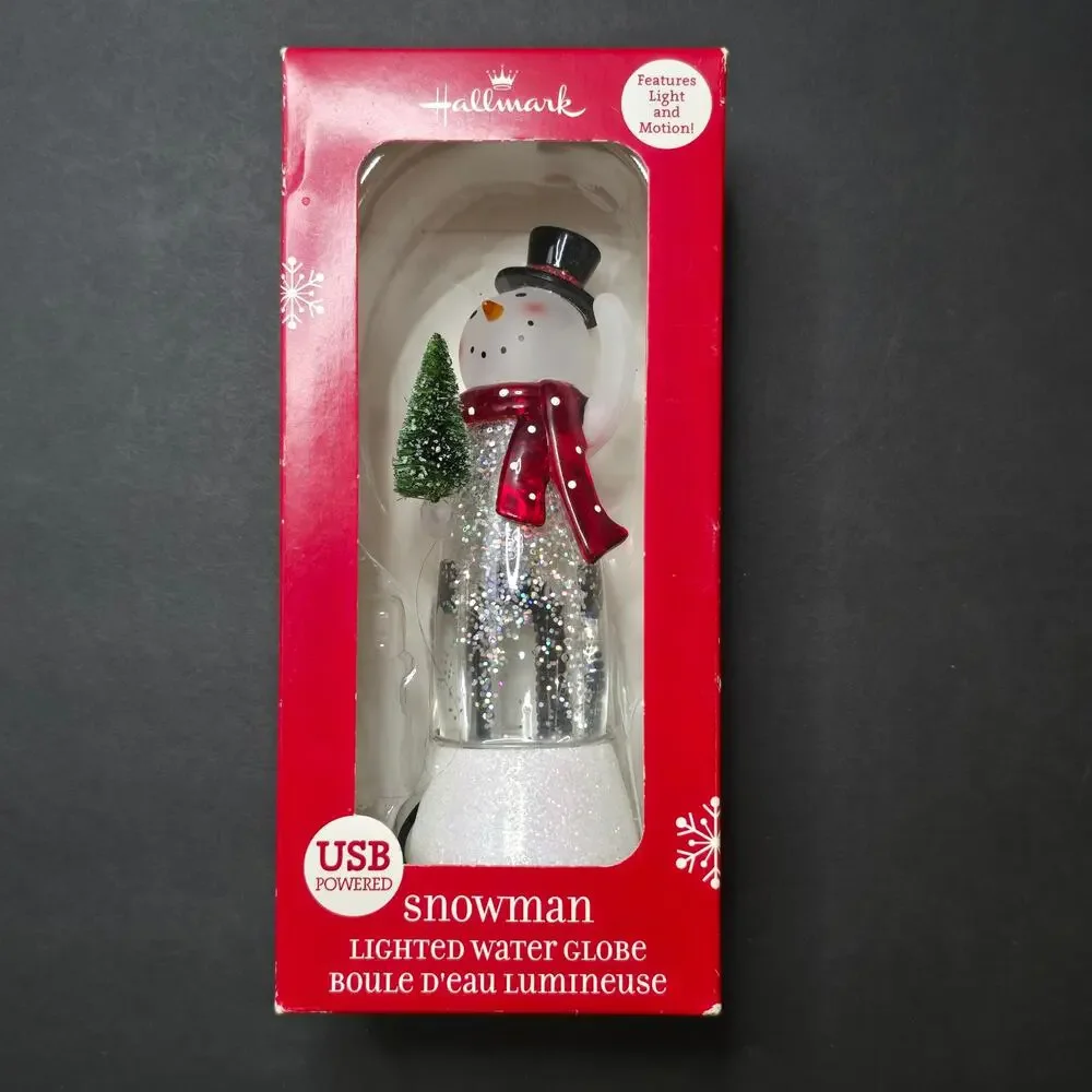 Hallmark USB Snowman Lighted Water Globe Glitter Swirl Color Changing Tested NIB